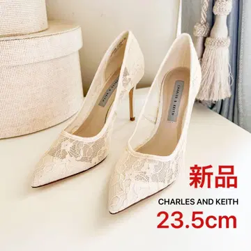 새상품 레이스 스틸레토 펌프스 - 크림 37 23.5cm 화이트