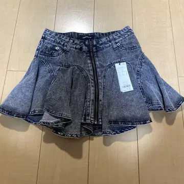 데님 플레어 스커트 지퍼 프론트 오픈