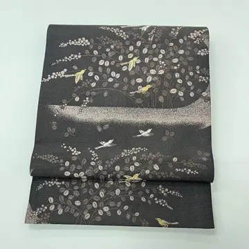 후쿠로 오비 순수 실크 금실 은실 꽃과 새 고급 6통 기모노 HO-765