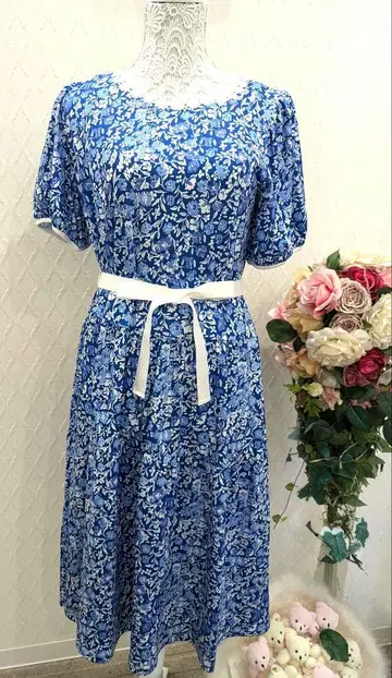 Sale 슈퍼 뷰티 블루 미니 꽃무늬 원피스 44(XL) 새상품