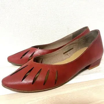 유우코이마니시 펌프스 레드 빨간색 가죽 컷 아웃 슈즈 24cm