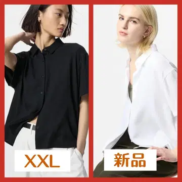 유니클로 레이온 블라우스 반팔 2XL 블랙 화이트 2장 세트 새상품