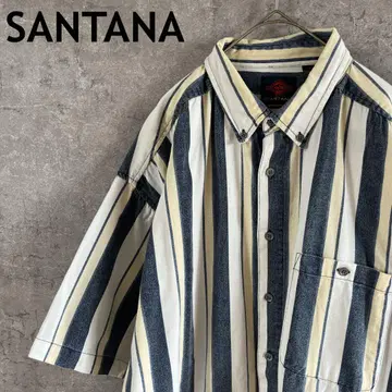SANTANA UAE 제 스트라이프 셔츠 반팔 코튼 남성용 XL 사이즈