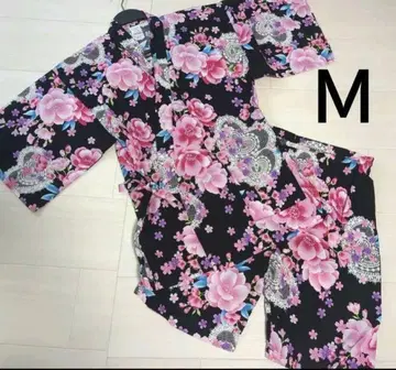 여성용 세퍼레이트 러블리 유카타 진베이 블랙 기모노 레이스 M