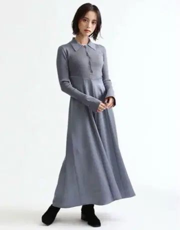 FRAY I.D 폴로 칼라 니트 콤비 원피스 긴팔 FWNO205601