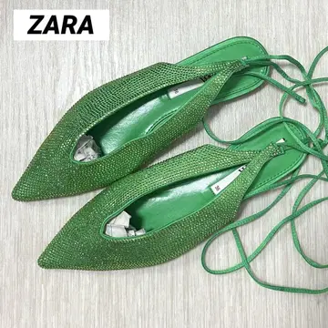 자라 ZARA 스팽글 라메 펌프스 신발 그린 옐로우 그린 레이스업