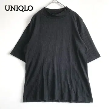 유니클로 리브 니트 반소매 하이넥 티셔츠 [XL] 블랙 빅 사이즈