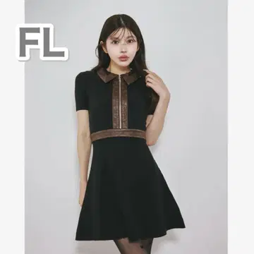 Darich 다리치 로고 가죽 니트 미니 원피스 DD 플레어 옷깃 FL