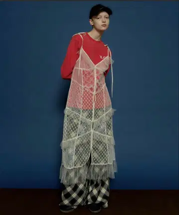 도킹 레이스 튤 프릴 맥시 드레스