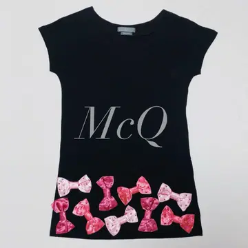 McQ 블랙 반팔 미니 원피스 리본 모티브