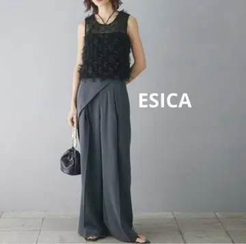ESICA 다크 그레이 랩 와이드 팬츠