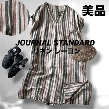 저널 스탠다드+e 린넨 레이온 스트라이프 원피스 루즈핏