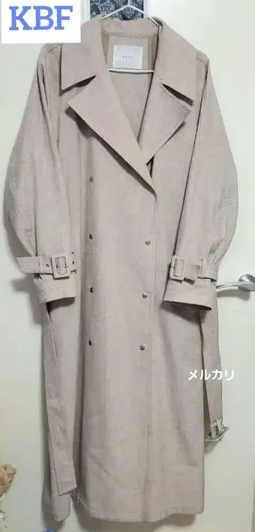 KBF 트렌치코트 린넨 라이크 빅 카라 코트 베이지 두꺼운 원단