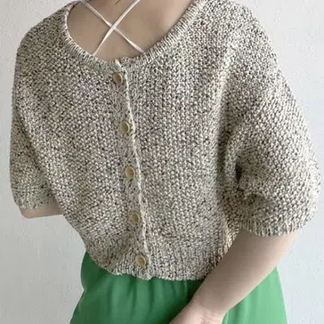 Wcloset 더블 클로젯 MIX 테이프 얀 크롭 가디건