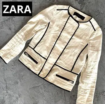 ZARA 자라 노카라 자켓 파이핑 린넨 레이온 혼방 베이지