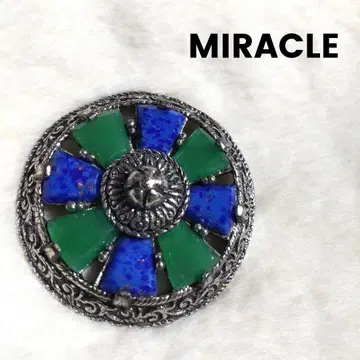 MIRACLE 파랑과 그린 아트 유리 켈트족의 방패 빈티지 브로치