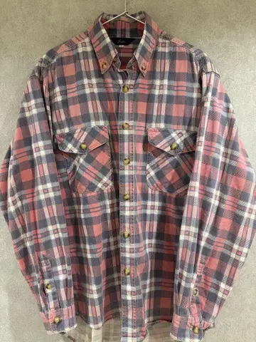 플란넬 셔츠 체크 L-XL 상당 긴팔 핑크 계열 빈티지