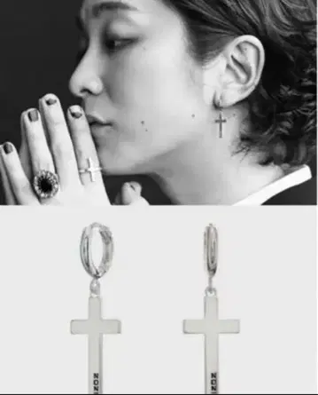 후카세 착용 NONENON 실버 크로스 귀걸이