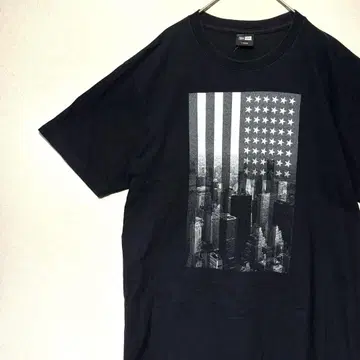 NEW ERA 미국 국기 디자인 블랙 티셔츠 L