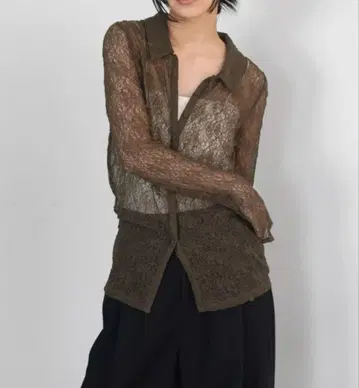 헤람 카라 부착 레이스 튜닉 가디건 브라운