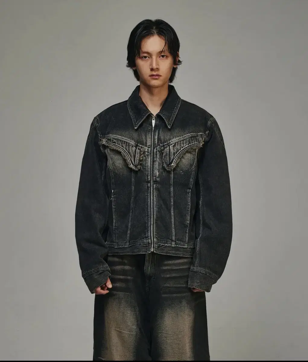 (M)BLR Curved Line Denim Trucker Jacket