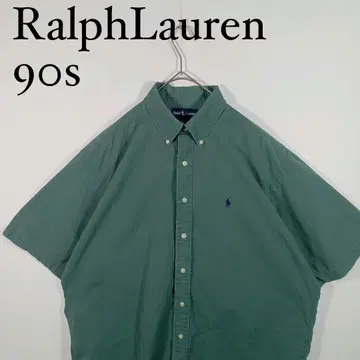 Ralph Lauren 90s 그린 반팔 버튼 다운 셔츠 L BLAKE