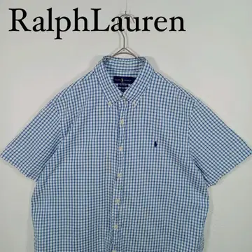 Ralph Lauren 반팔 버튼 다운 셔츠 파랑과 화이트 체크 XL