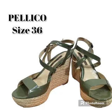PELLICO 웨지솔 샌들 에나멜 린넨 앵클 스트랩