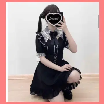 리본 포함 반팔 블랙 셋업 M 지뢰계 양산형