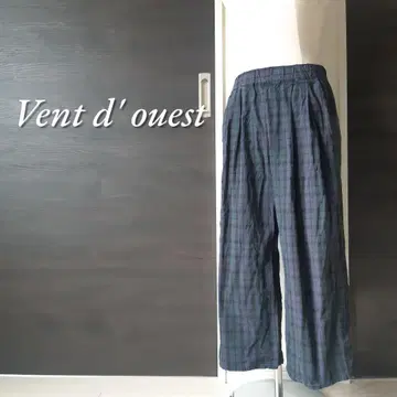 vent d' ouest 루미노아 체크 무늬 와이드 팬츠 이지 전체 밴딩