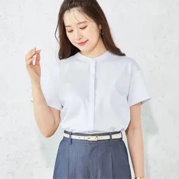 AOKI 아오키 반팔 대나무 레이온 밴드 카라 셔츠 블루 S 사이즈