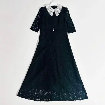 미사용급 레자 레이스 빅 칼라 꽃무늬 원피스 드레스 레이스 옷깃 블랙 M