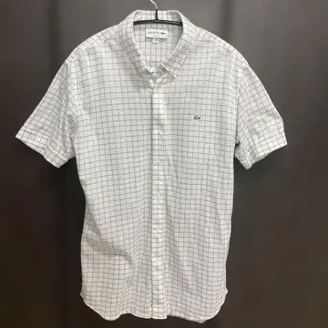라코스테 슬림 핏 체크 무늬 반팔 셔츠 M