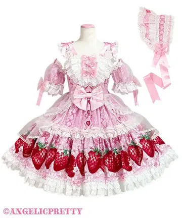 Decoration Strawberry Dress 세트 핑크