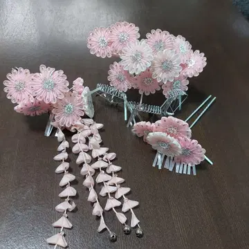 꽃 헤어콤 핑크 꽃 모티브 헤어 액세서리 세트