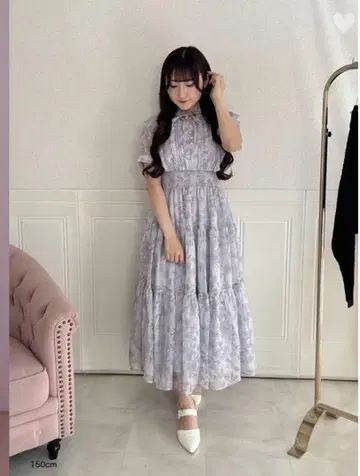 evelyn 라메 프릴 꽃무늬 OP 블루