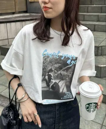 미사용 디스코트 포토 프린트 티셔츠