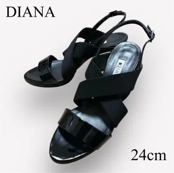 DIANA 크로스 벨트 샌들 24cm 블랙 검정 밴딩 에나멜