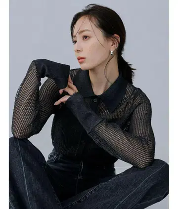 anuans 라메 메쉬 피케 셔츠