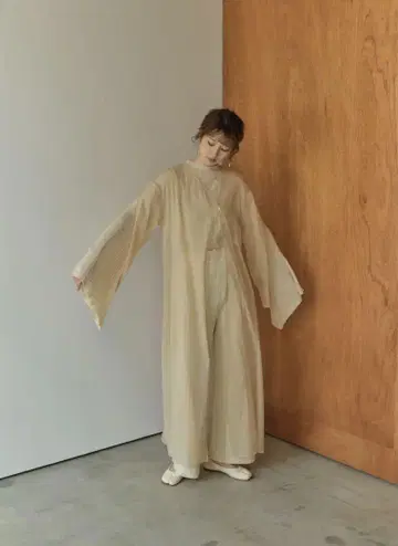 eaphi 보우 타이 쉬어 롱 원피스 베이지