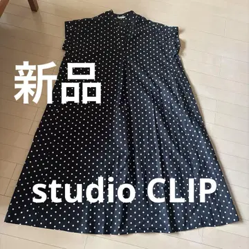 studio CLIP 코튼 100% 흑백 도트 반팔 셔츠 원피스