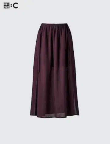 UNIQLO 메쉬 개더 롱 슬릿 스커트 와인