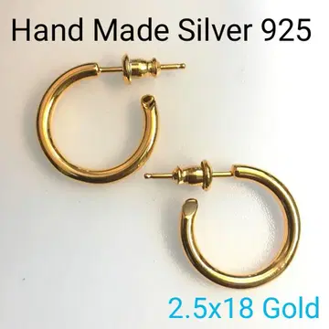 2.5x18mm 양쪽 귀 골드 핸드메이드 925 후프 귀걸이(301)