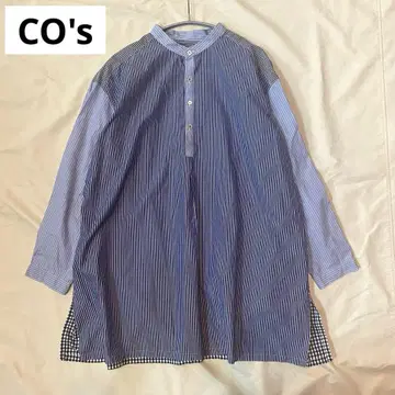 Co'코즈 스트라이프 깅엄 체크 무늬 셔츠 블라우스 파랑 블랙 계열