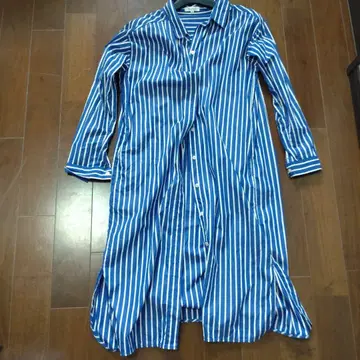 PLST 파랑과 화이트 스트라이프 롱 셔츠 원피스 S
