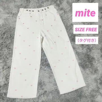 [택 포함] mite 하트 무늬 자수 화이트 데님 팬츠 SIZE FREE