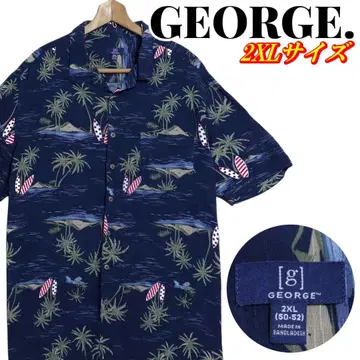 GEORGE. 조지 올 패턴 야자수 레이온 알로하 셔츠 2XL 사이즈