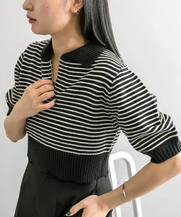 mline 백 로고 보더 탑 블랙