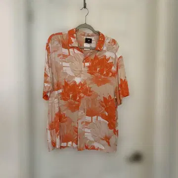 H&M 오렌지 꽃무늬 반팔 셔츠 XL M L