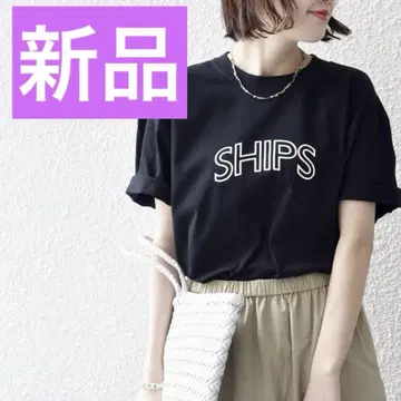새상품 SHIPS 쉽스 라운드 프린트 로고 티셔츠 블랙 계열 L